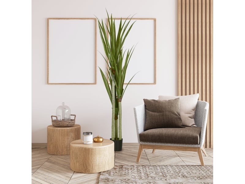 Plante artificielle yucca 190 cm verte en plastique avec pot en ciment, pour intérieur et extérieur sans entretien - Conforama B
