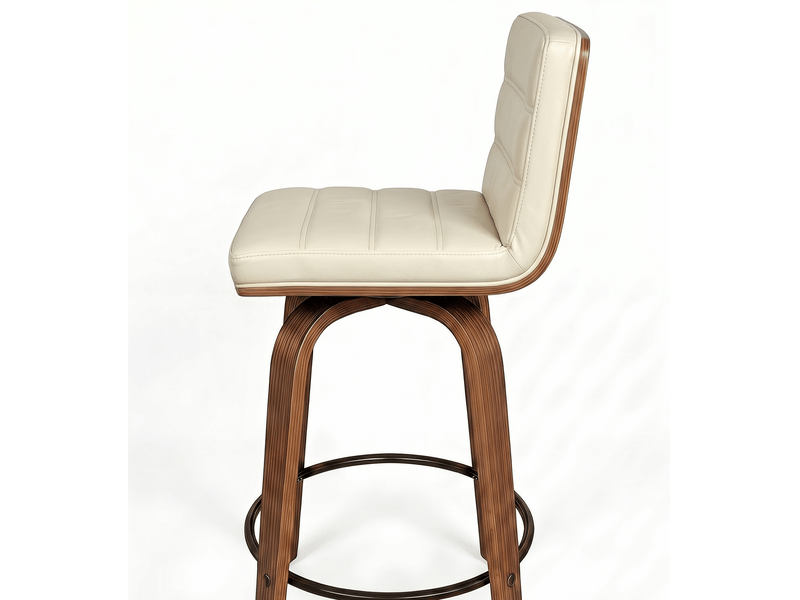  Lot de 2 tabourets de bar pivotants 48x40x90 cm polyuréthane, pieds et repose-pieds, bois, couleur crème, design vintage  - Conforama E