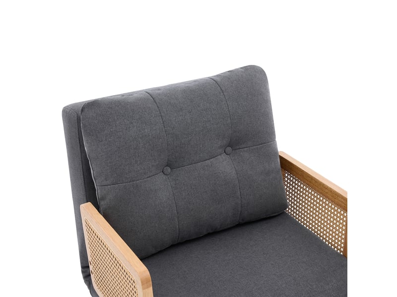  Fauteuil convertible 3 en 1 gris effet lin avec dossier 5 positions et accoudoirs en rotin  - Conforama D