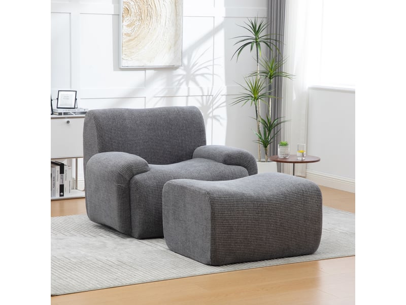 Fauteuil gris en tissu chenille avec repose-pieds amovible pour salon compact et pièces moyennes  - Conforama B