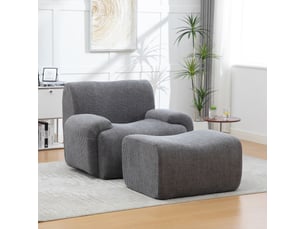 Fauteuil gris en tissu chenille avec repose-pieds amovible pour salon compact et pièces moyennes