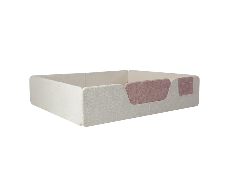  Lit rembourré beige 140x190 cm en velours avec barrières amovibles et poche de rangement  - Conforama D