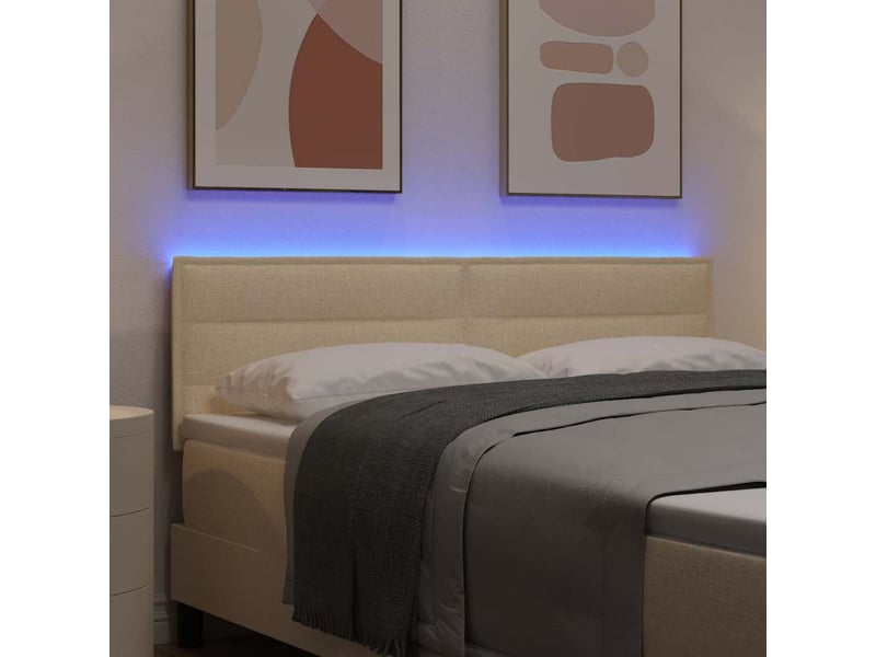  Tête de lit | panneau de tête de lit led avec bandes led crème 144 cm tissu  - Conforama E