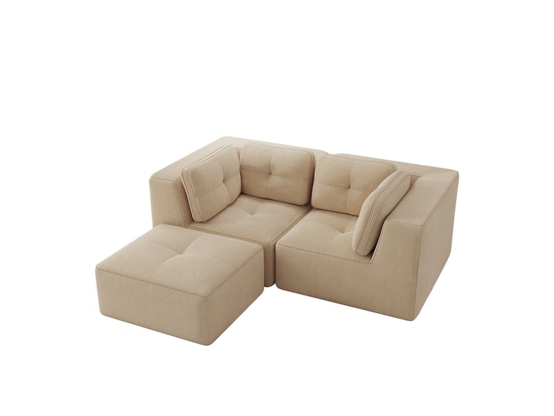 Canapé d'angle modulaire avec modules configurables, base antidérapante et tissu cord beige - Conforama A