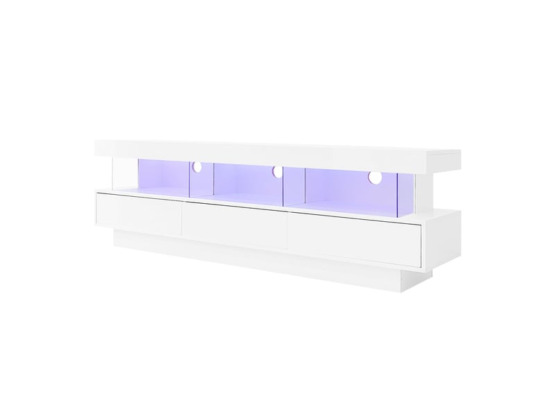  Meuble tv blanc laqué, meuble tv pour écran 70 pouces avec led, meuble tv 160 cm, panneau de particules, blanc  - Conforama D