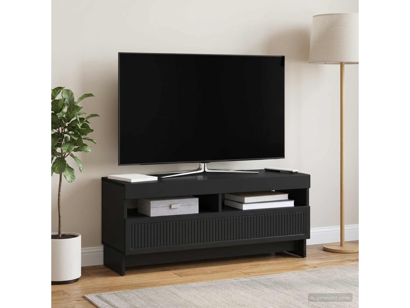  Meuble tv - banc tv - meuble de rangement led noir bois d'ingénierie  - Conforama D
