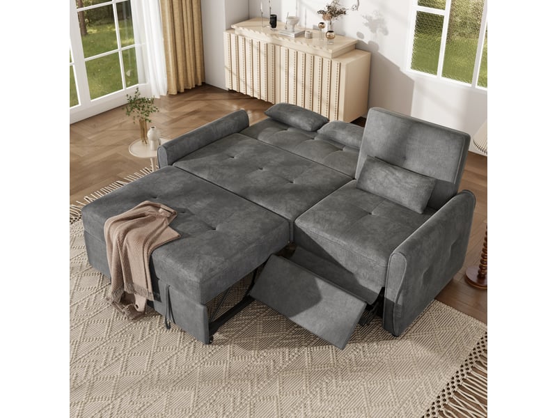  Canapé-lit 3 places 176x148x83 cm - convertible 3 en 1 - dossier réglable 3 positions - fonction couchage - chenille - mousse confortable - gris CozyNest - Conforama E