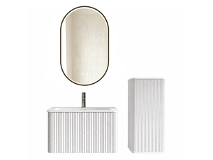 Meuble sous vasque suspendu avec vasque colonne et miroir led réglable antibuée pour salle de bain blanc 81 cm