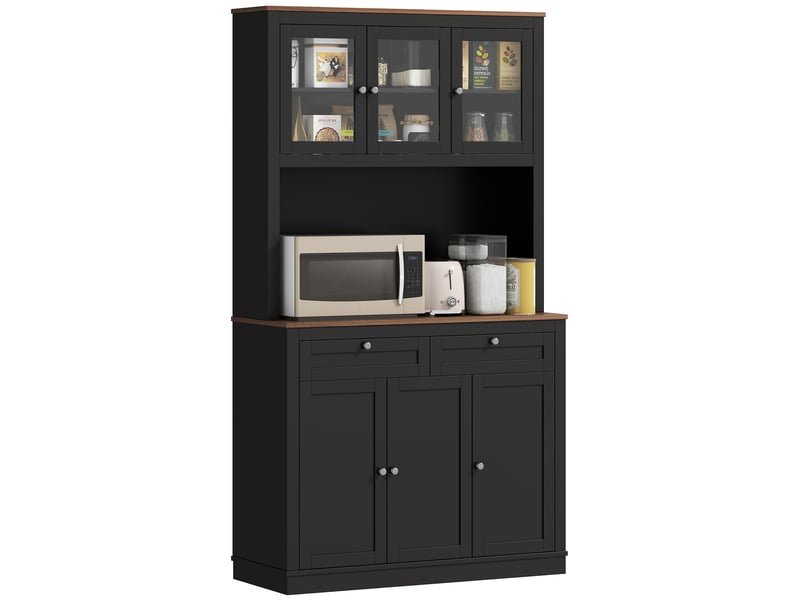  Buffet haut de cuisine 6 portes 2 tiroirs étagères réglables noir 100 x 40 x 180 cm  - Conforama B