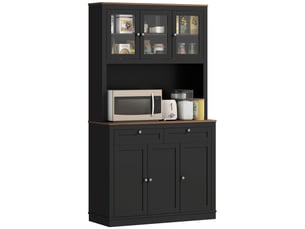 Buffet haut de cuisine 6 portes 2 tiroirs étagères réglables noir 100 x 40 x 180 cm