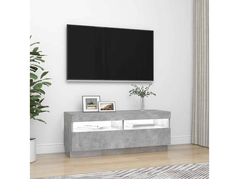  Meuble tv - banc tv - meuble de rangement avec lumières led gris béton 100x35x40 cm  - Conforama E