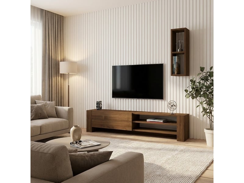  Meuble tv mobile avec étagère murale naz  - Conforama B