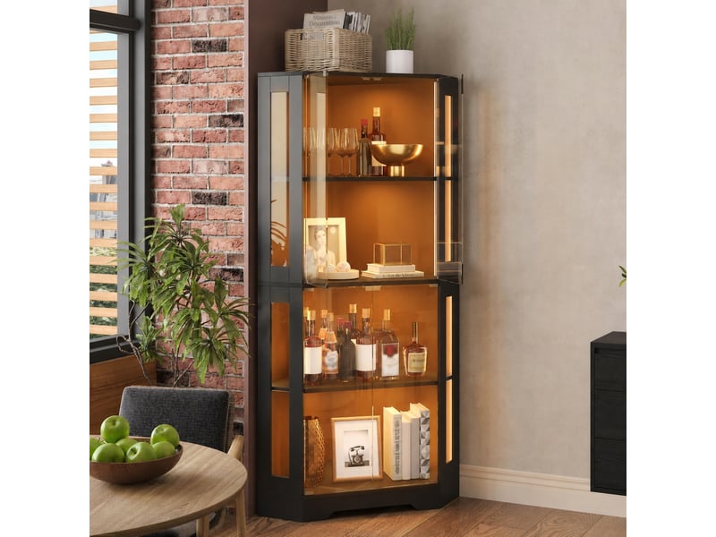 Vitrine haute avec éclairage led, 4 portes en verre trempé, 60 x 60 x 165 cm, noir - Conforama D