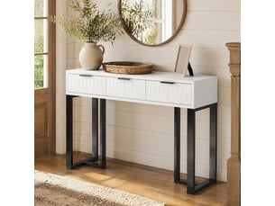 Console avec tiroirs, structure en métal doré, pieds réglables et poignées élégantes pour salon, entrée et bureau