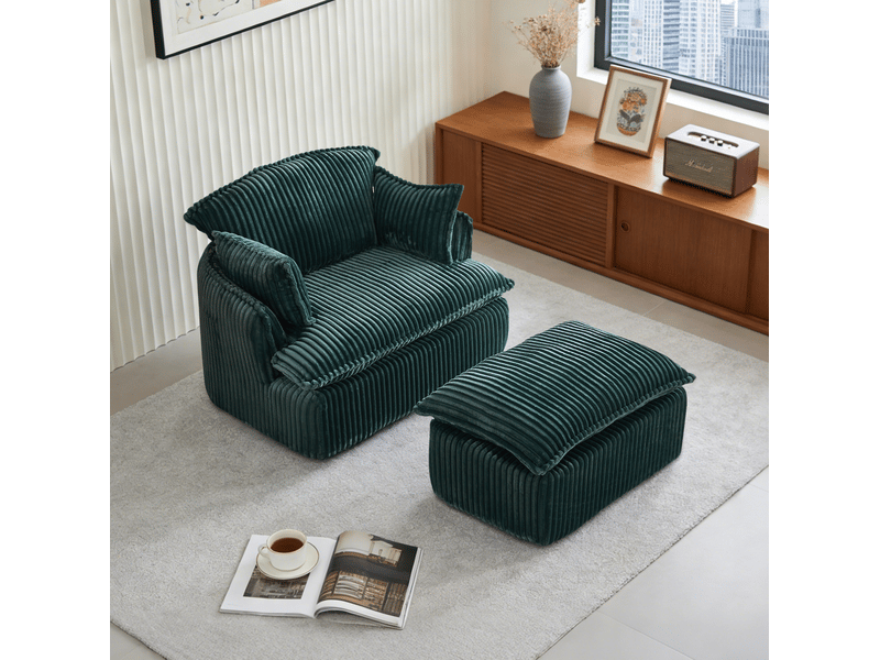  Fauteuil avec repose-pieds tcqpz compressé en velours côtelé vert 115 x 89 x 77 cm avec coussin pour petit espace  - Conforama B