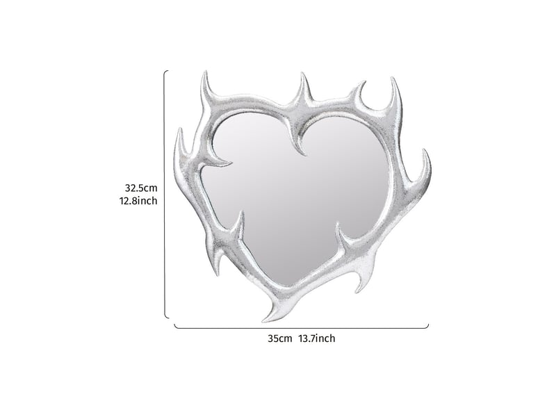  Miroir mural en résine argentée en forme de cœur – miroir en relief de style européen – décoration bohème pour salon ou bureau – 32,5 x 35 cm  - Conforama B