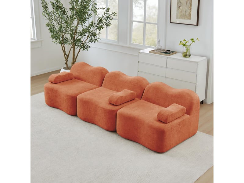  Canapé 3 places - 288x98x70 cm - canapé droit modulable velours, mousse 32d, sans structure rigide et coussins amovibles - orange  - Conforama C