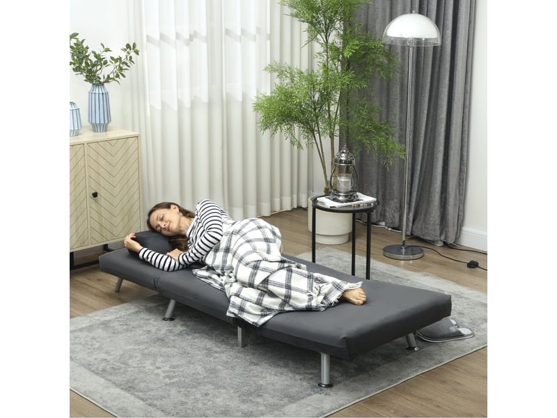Fauteuil convertible en lit gris foncé, dossier réglable, rembourrage mousse et structure acier pour salon et chambre - Conforama D