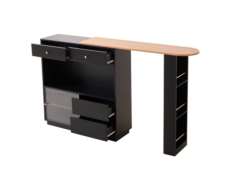  Îlot de cuisine 120x30x100 cm plateau extensible tiroirs portes de rangement éclairage led étagères en verre noir OPULERANE TRADING LTD - Conforama A