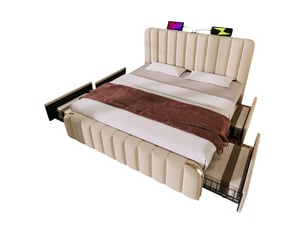 Lit avec rangement 160x200 cm <strong>MEULVA</strong>  <strong></strong> coloris beige