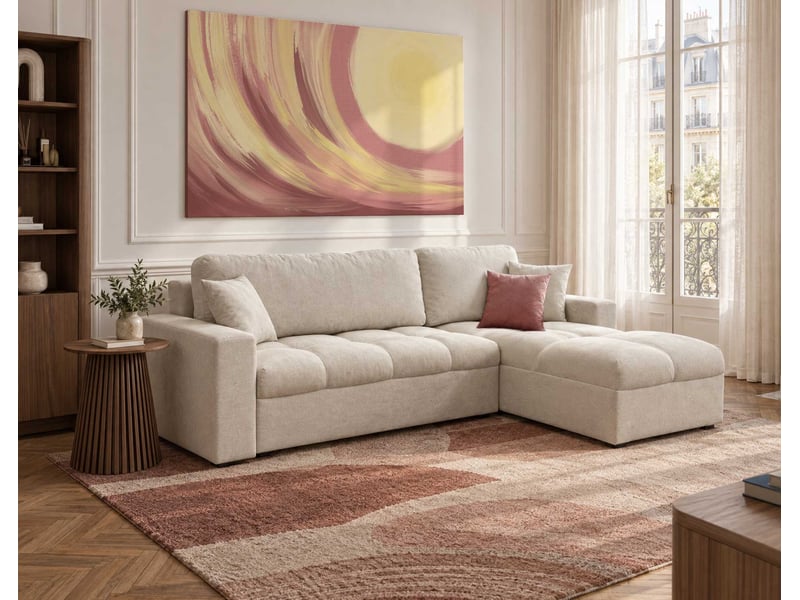 Cyro - canapé d'angle réversible 4 places convertible avec coffre en tissu - best mobilier - beige CYRO - Conforama B