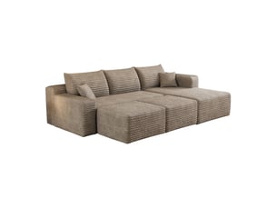 Canapé d'angle modulaire 3 places avec 2 poufs 241 x 151 x 58 cm, assise profonde, design nuage, velours côtelé, chameau