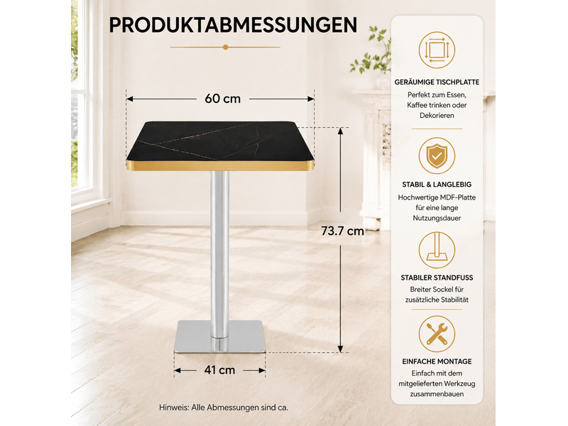  Table à manger carrée moderne effet marbre avec plateau en mdf et piètement métallique  - Conforama C
