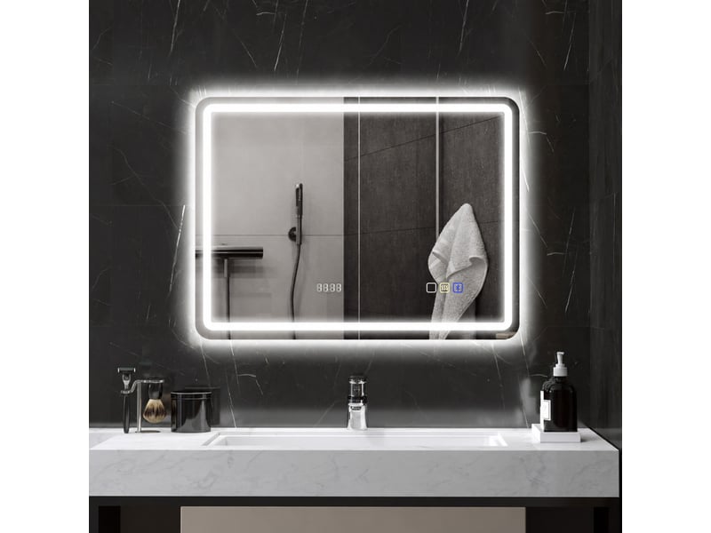 Vione miroir led salle de bain bluetooth anti-buée argenté - Conforama D