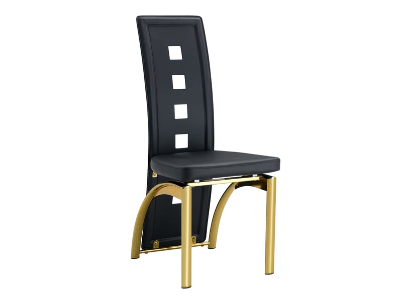 Chaises de salle à manger lot de 6 avec dossier ajouré et assise rembourrée, en cuir synthétique noir et métal doré - Conforama A