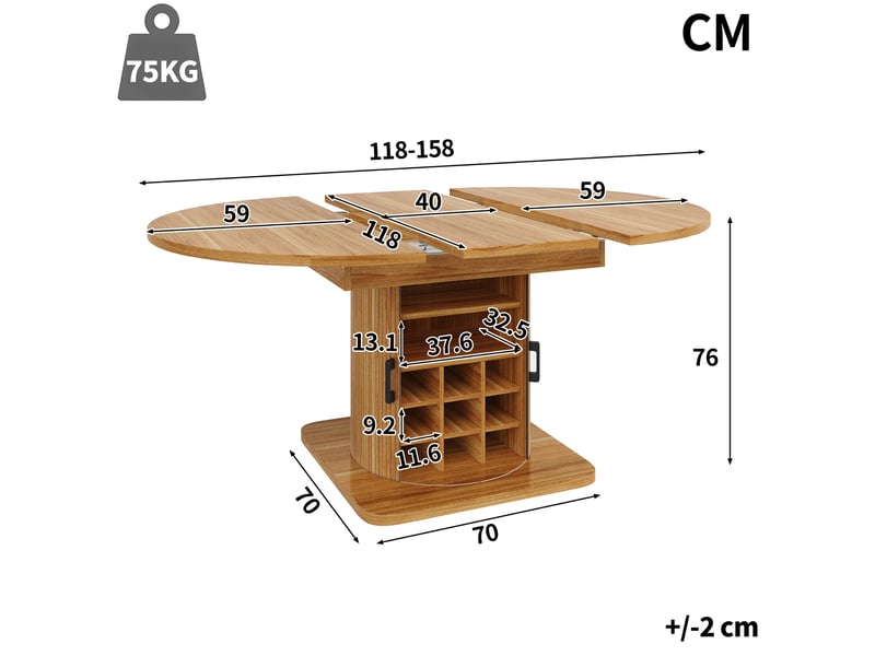  Table de salle à manger extensible,118-158x118x76 cm,avec rangement,mdf,marron foncé  - Conforama C
