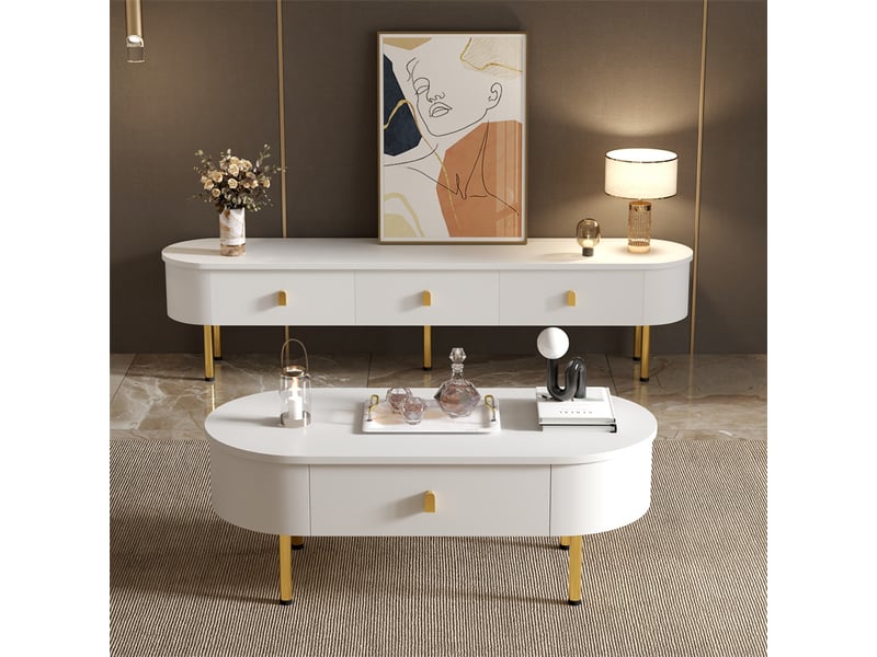  Ensemble meuble tv et table basse style luxueux, avec tiroirs et angles arrondis  - Conforama B