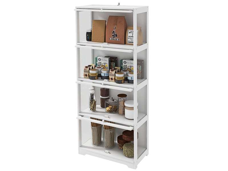 Vitrine de collection à 4 niveaux avec portes à charnières anti-basculement, idéale pour un bureau ou une chambre, 59 x 30 x 139 cm, blanche  - Conforama B