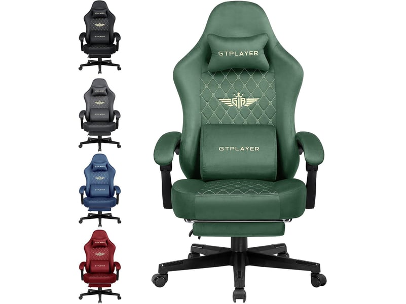  Gtplayer chaise de jeu ergonomique avec assise à ressorts et repose-pieds 150kg - tissu vert GT830-GE - Conforama A
