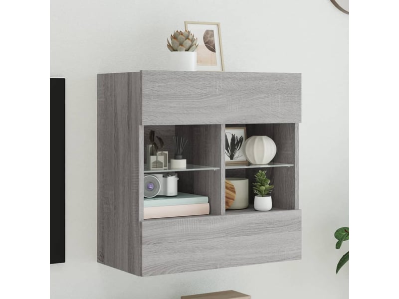  Meuble tv - banc tv - meuble de rangement mural avec lumières led sonoma gris 58,5x30x60,5 cm  - Conforama B