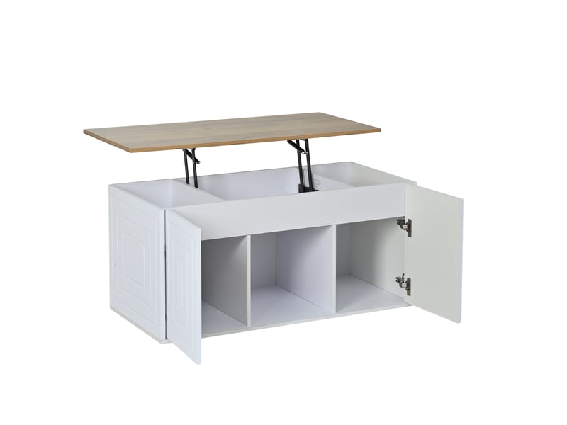  Table basse relevable bois et blanc 95 cm, table de salon rectangulaire avec rangement, style minimaliste  - Conforama A