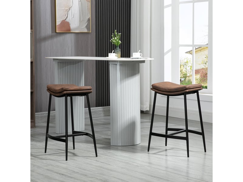  Lot de 2 tabourets de bar avec repose-pieds acier style industriel assise incurvée 48,5 x 38,5 x 68,5 cm marron noir  - Conforama C