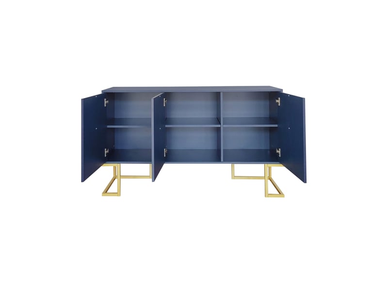  Buffet 3 portes 138 x 40 x 80,5 cm, étagères réglables, façades rainurées, poignées métal, bleu marine Jamama eleni - Conforama R