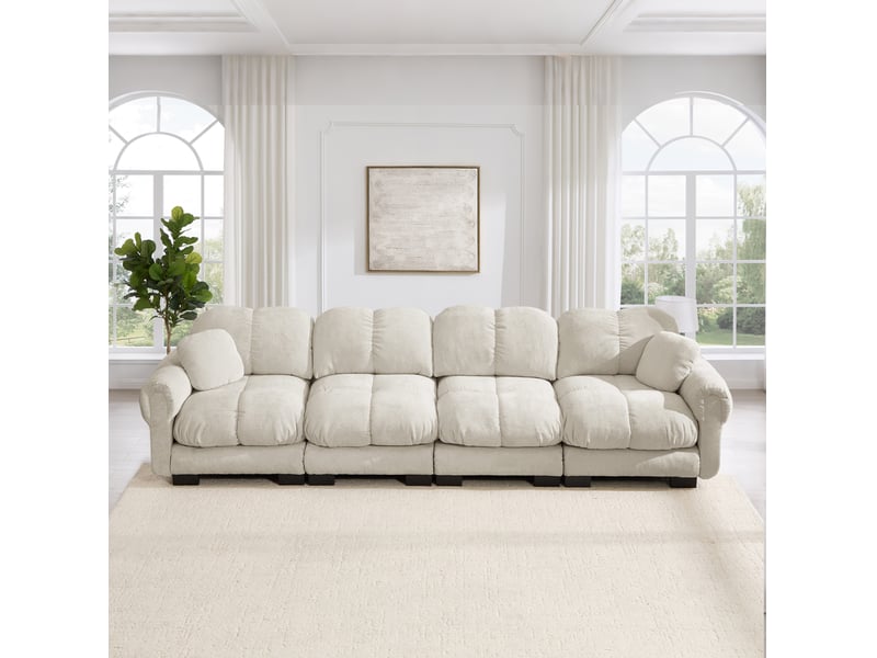  Canapé modulable modenvie 4 places en chenille kaki clair 330 x 86 x 90 cm  - Conforama B