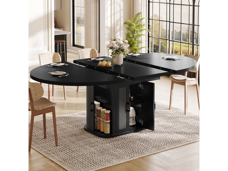  Table à manger extensible 118-158 x 118 x 76 cm, 2 à 6 personnes, rangement dissimulé, séparateurs réglables, portes coulissantes, mdf, noir Bliss Lite - Conforama D