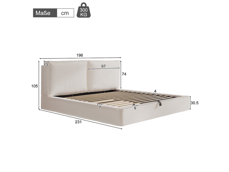  Lit coffre rembourré 180 x 200 cm en bouclé beige, tête de lit épaisse, sommier à lattes N634U0009A - Conforama C