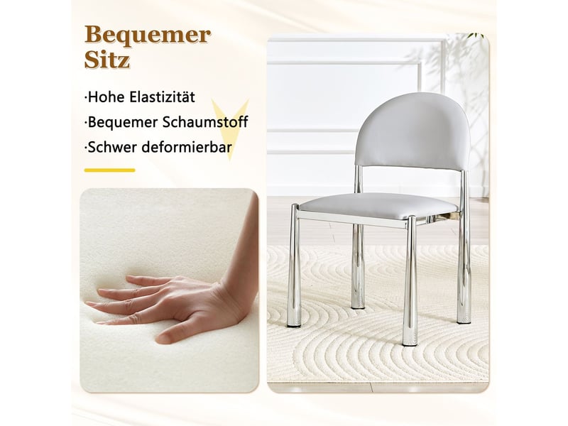  Chaise repas 80 cm 2 chaises dossier demi-rond cuir pu piètement métal assise rembourrée style moderne élégant robuste  - Conforama D