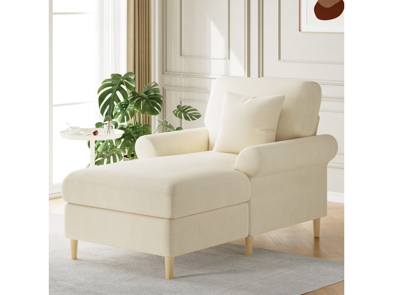  Fauteuil relax 133x87x90 cm, fonction allongée, coussin lombaire, canapé simple, pour salon et bureau, velours beige  - Conforama B