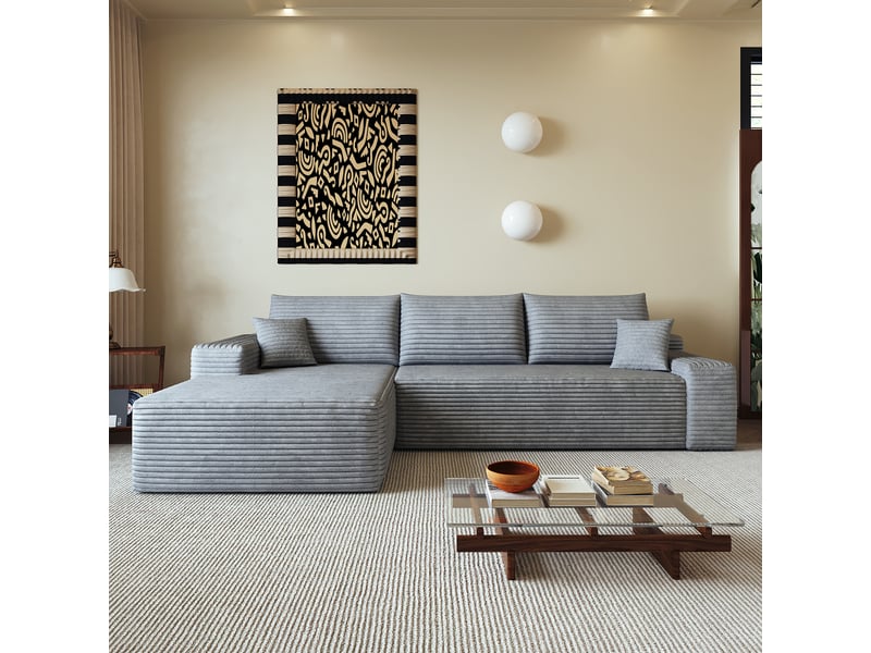 Canapé d'angle gris 270 cm, canapé modulaire en l assise profonde, sans montage pour salon - Conforama W