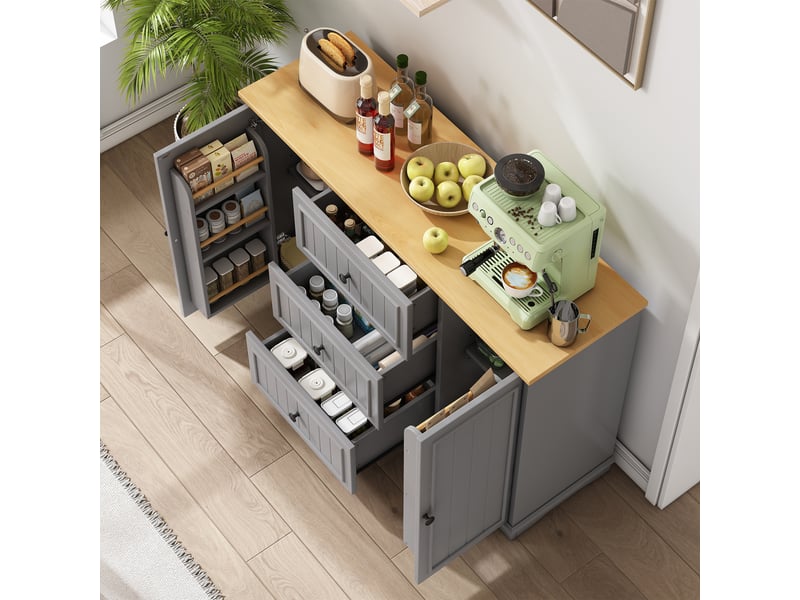  Buffet moderne gris meuble de rangement 3 tiroirs bahut salle à manger mdf 126x40x86 cm  - Conforama E