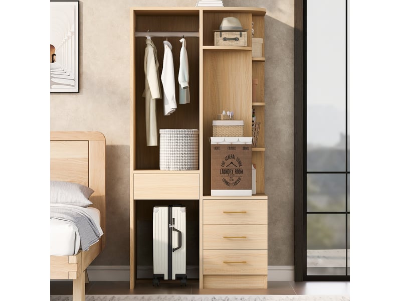  Armoire 70x55x175 cm avec penderie et tiroirs mdf couleur bois  - Conforama C