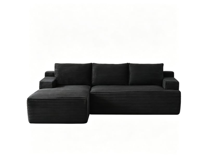  Canapé d'angle convertible 4 places, avec 3 coussins épais, confort d'assise profond, noir, 238x 152 x 66cm  - Conforama A