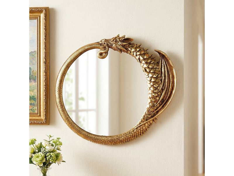  Miroir mural classique en résine avec motif de dragon – miroir en relief de style européen – décoration bohème pour salon ou bureau – 27,5 x 25,5 cm  - Conforama C