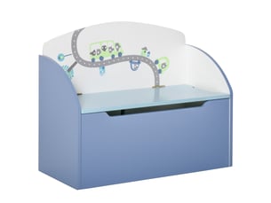 Banc de rangement pour jouets 2 en 1 en bois, coffre avec dossier pour enfants de 3 à 6 ans, 60 x 30 x 50 cm, bleu