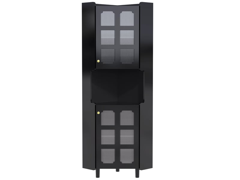  Meuble de rangement d'angle 63,5 x 157,5 cm noir en mdf laqué, avec led intégrée pilotée par application  - Conforama D