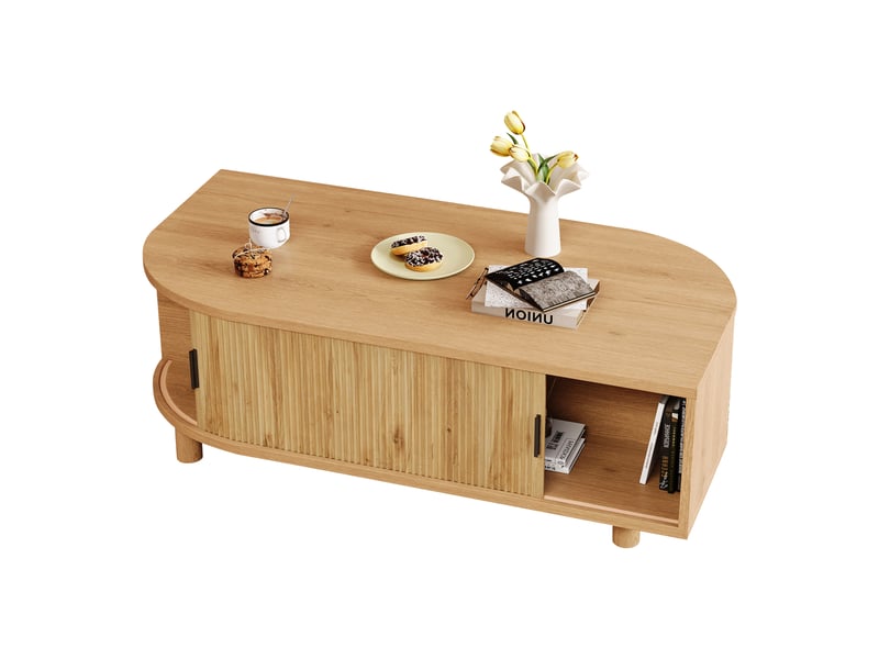  Table basse 100x50x35 cm - grand rangement - portes vitrées - 2 portes - mdf - usage quotidien - design moderne - meuble de rangement - bois naturel CozyNest - Conforama A